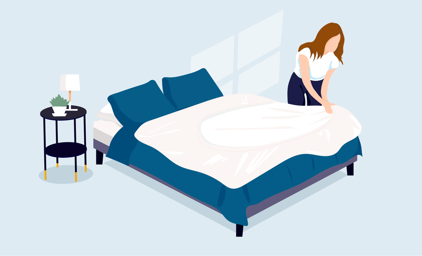 Graphic of person folding a fitted sheet