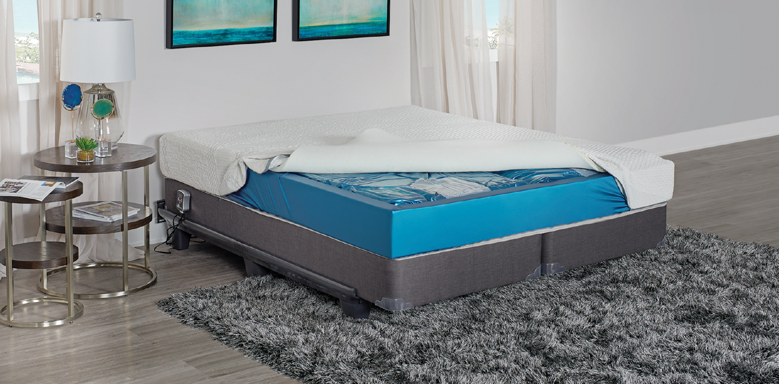 A phot of a waterbed in a bedroom