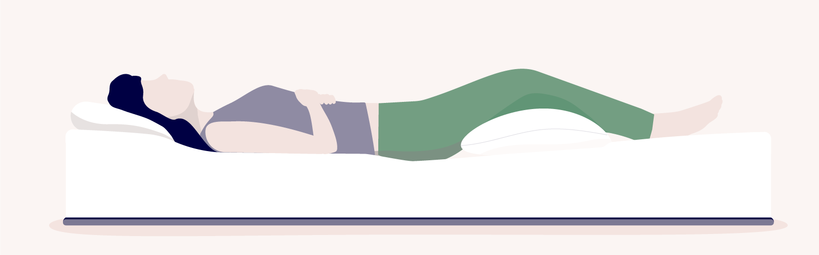 best sleeping positions for lower back pain illustration of a woman laying down on a bed on her back with a pillow under her head and one under her knees