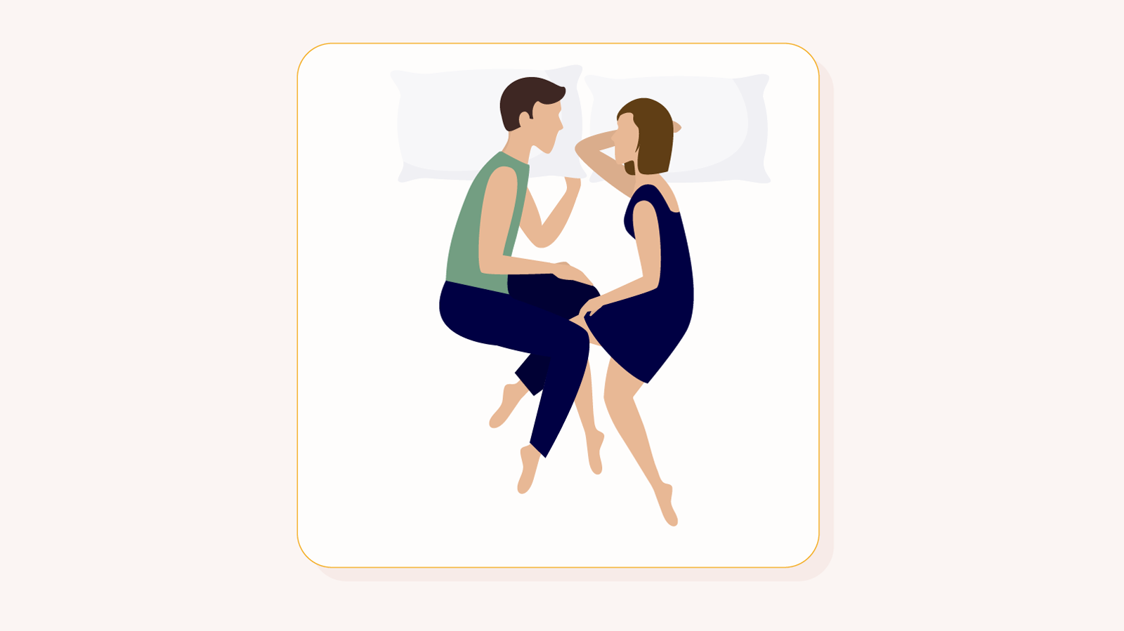 Face to Face cuddle position where a couple is laying on a mattress on their sides whilst facing each other They also have their legs entangled for closeness