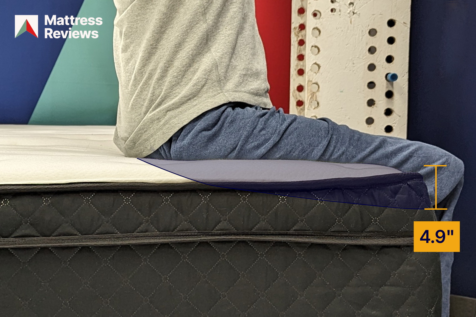 Image of a mannequin sitting on the edge of the Hamuq mattress leaving an impression that indicates the amount of edge support