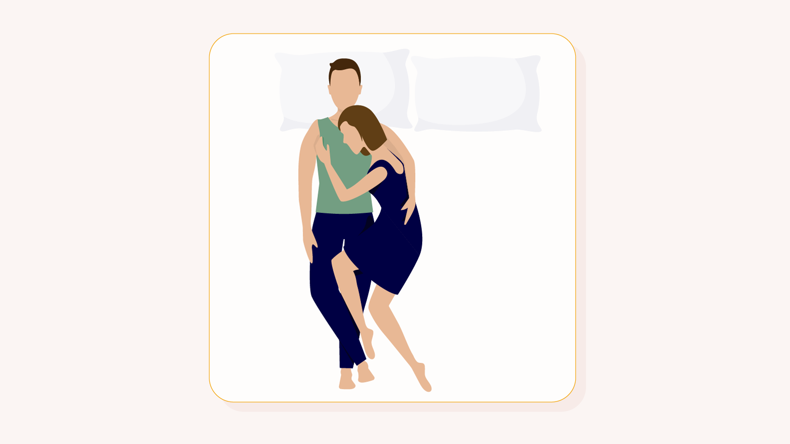 Half Spoon cuddle position a couple is embracing each other on a mattress where one person is lying on their back and the other is lying on their side next to them