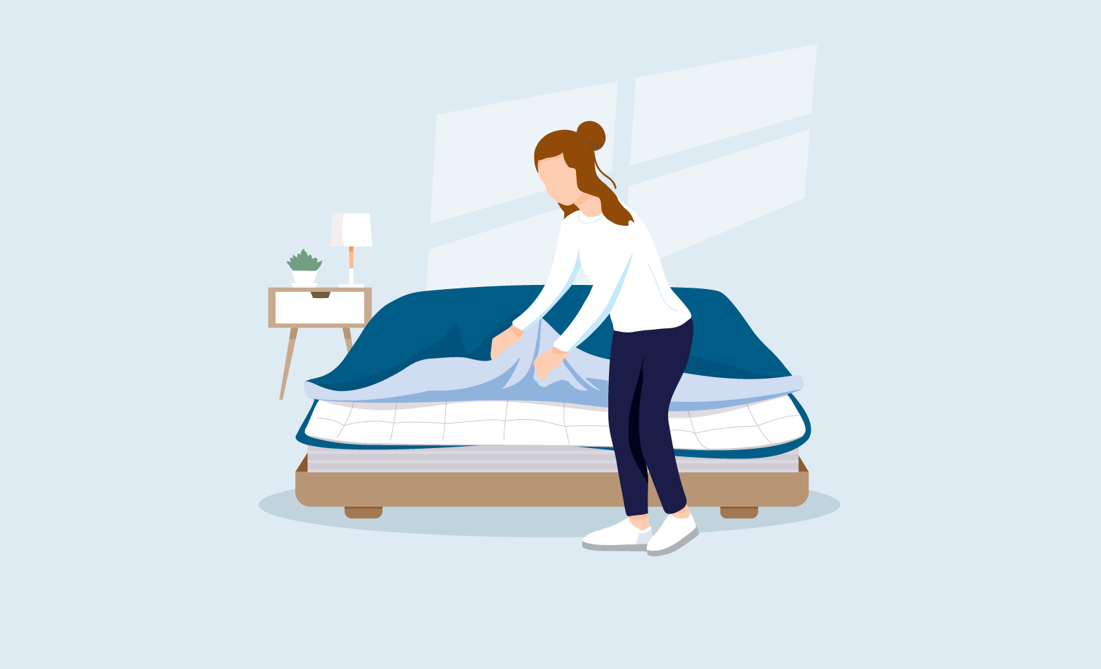 Graphic of person putting on a duvet cover