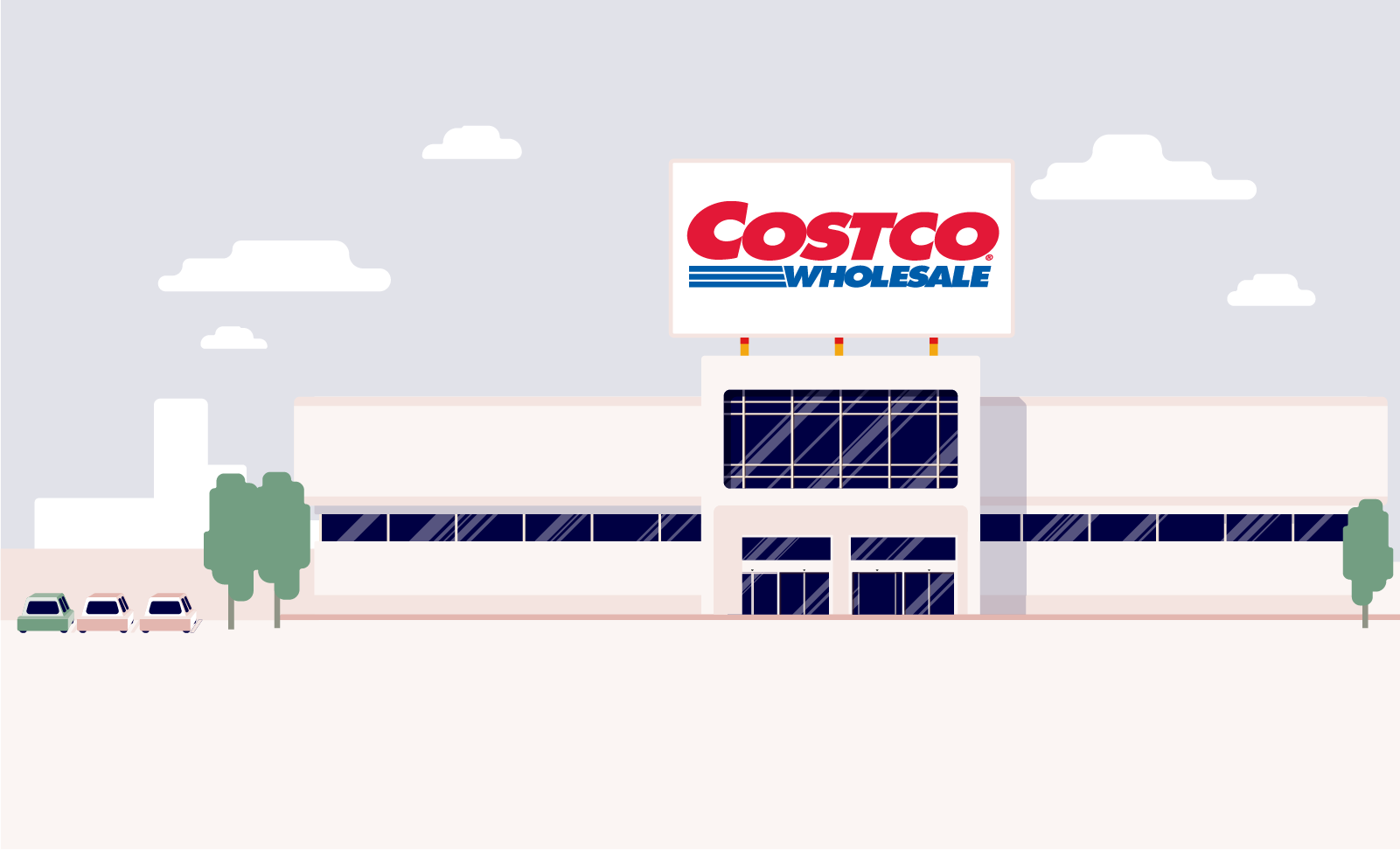 an illustration of the front of a Costco Wholesale building