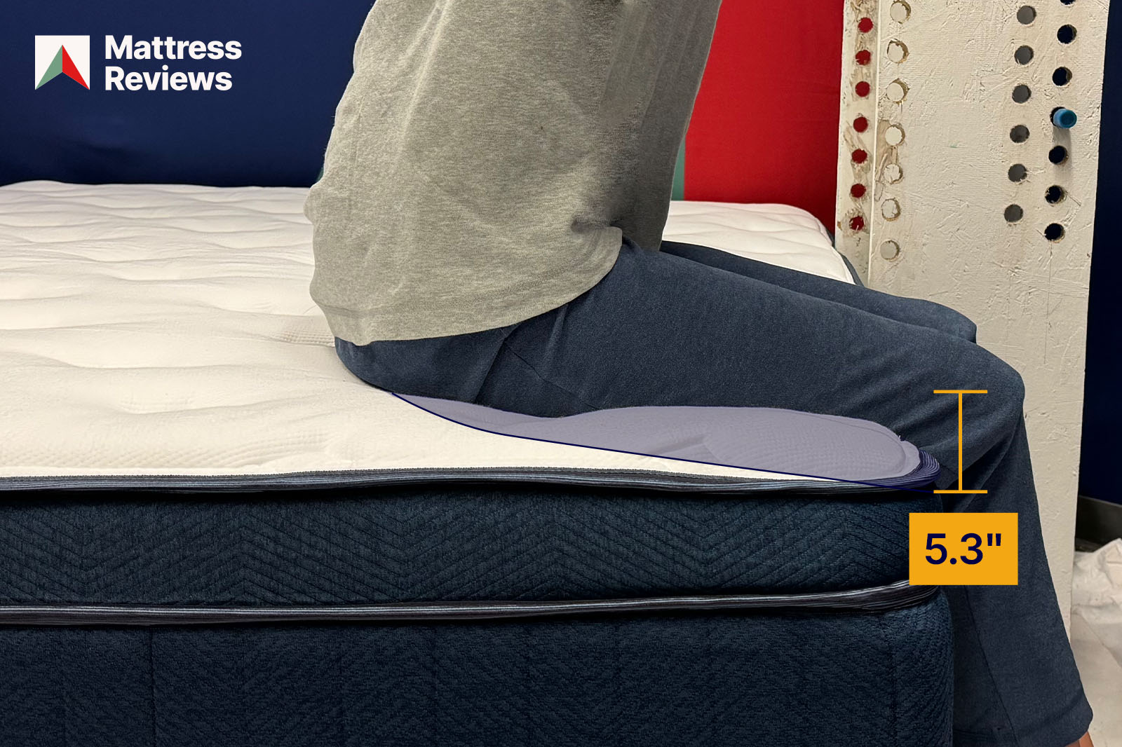 A photo of the edge support test on the SS Hybrid mattress