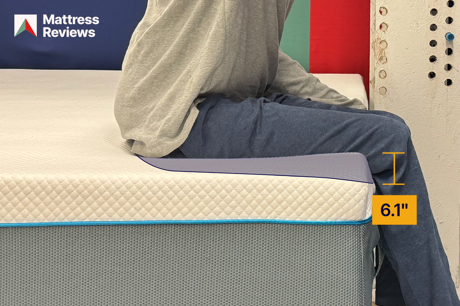 Image of a mannequin sitting on the edge of the Simba 2500 mattress leaving an impression that indicates the amount of edge support