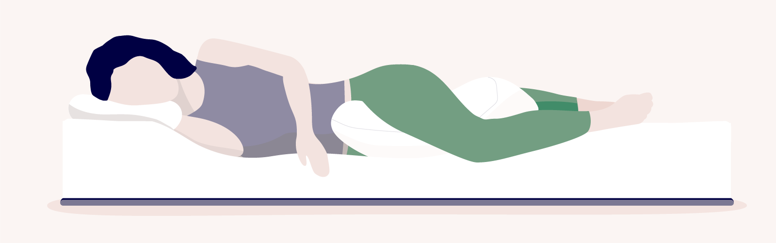 best sleeping position for peripheral artery disease illustration of woman lying on her side on a mattress with a pillow beneath her knees